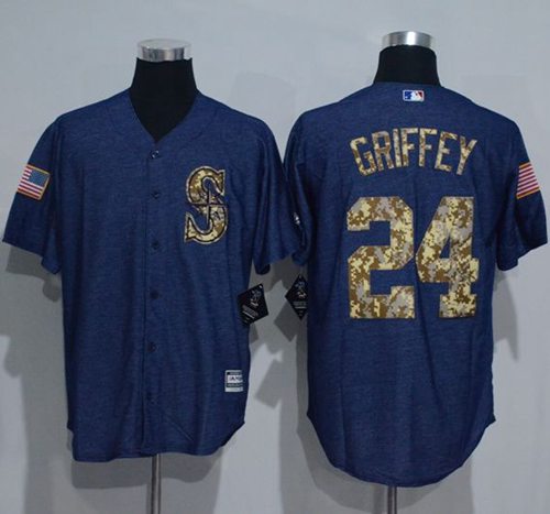 Mariners #24 Ken Griffey Denim Blue Salute to Service Stitched MLB Jersey - Click Image to Close